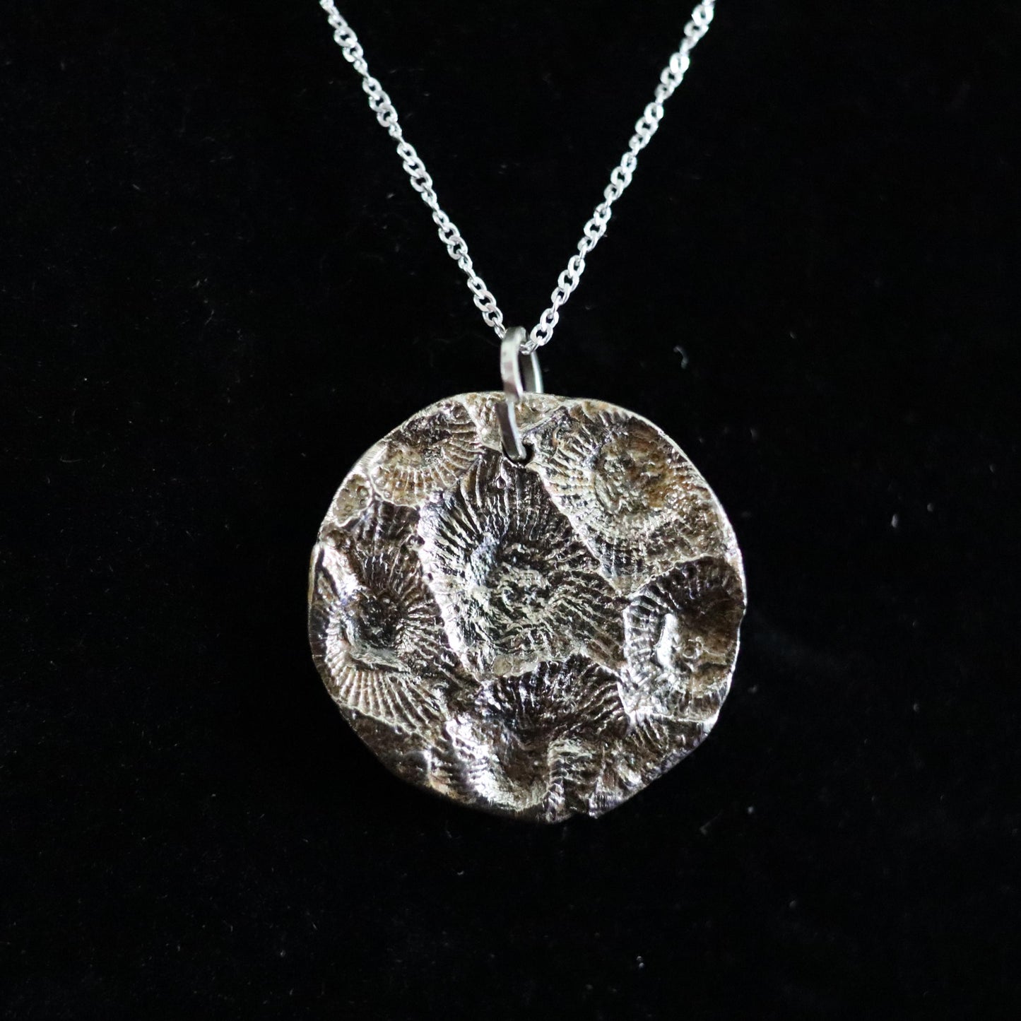 Fine Silver Hexagonaria Fossil Pendant: Petoskey Stone, Michigan Made