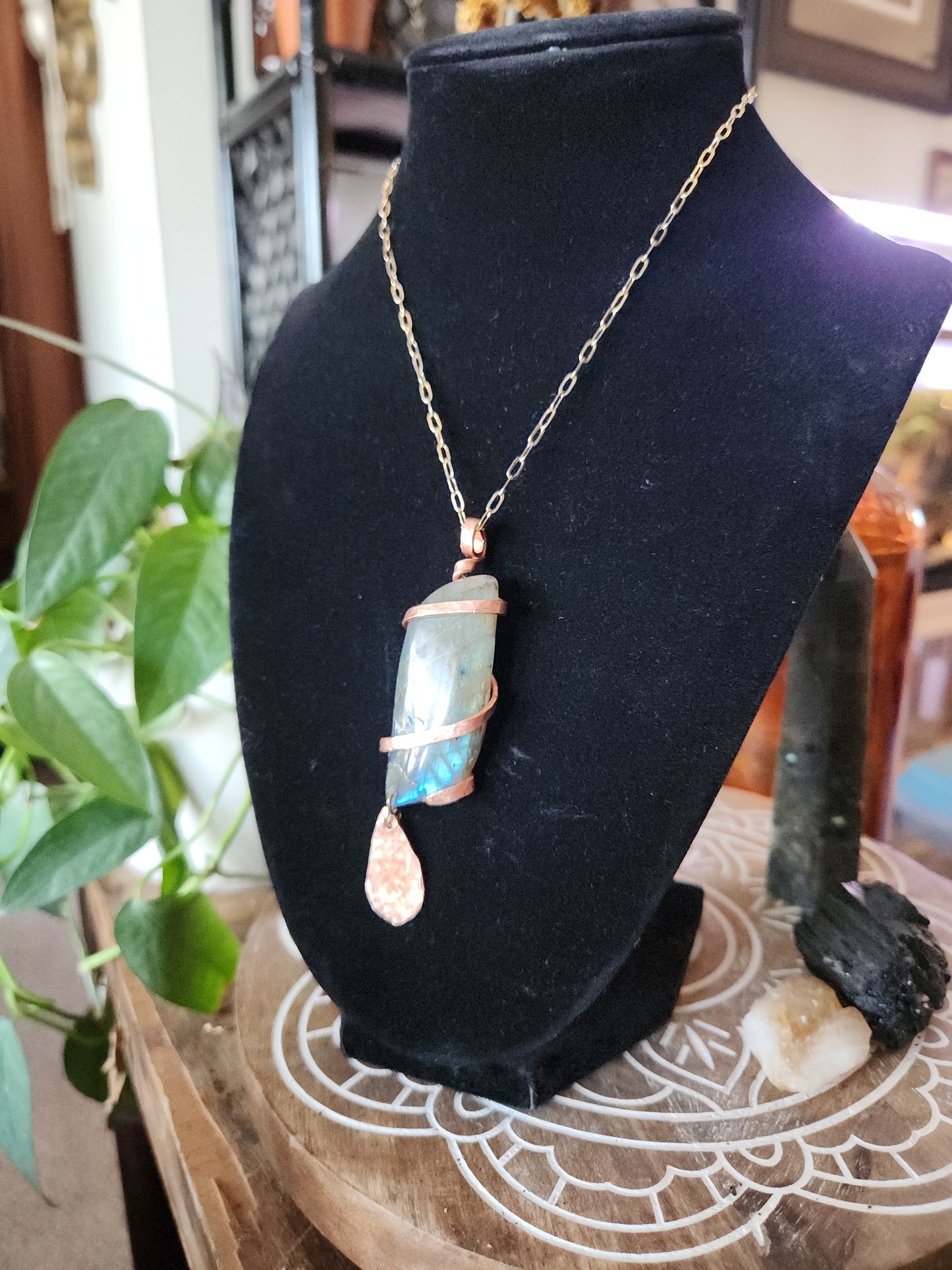 Labradorite Pendant • High Blue & Green Flash • Copper Wrapped Statement Necklace • Handmade Gift