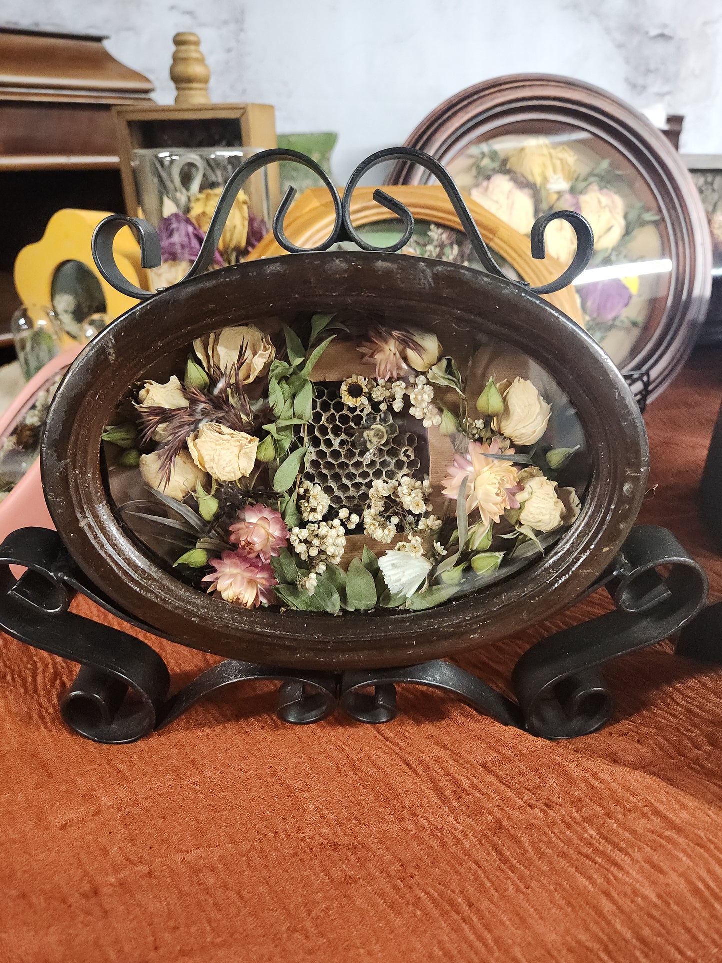 Dried Floral Shadow Box • Upcycled Antique Clock • Preserved Flowers • Preserved insects • Handmade Botanical Wall Art • Rustic Home Decor • Gift for any occasion