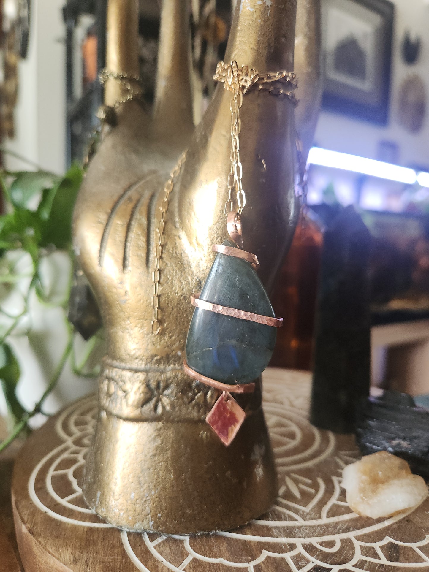 Labradorite Pendant • High Blue Flash • Copper Wrapped Statement Necklace • Handmade Gift