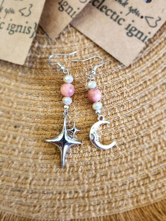 Dangle Earring Set - Star & Moon Silver