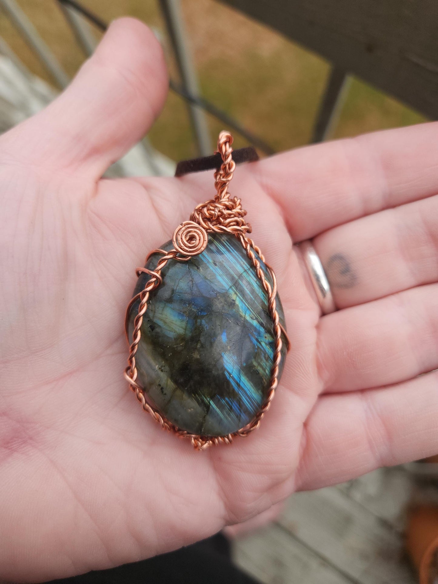Handcrafted Labradorite Copper Wire Wrapped Pendant – Intuition, Transformation & Protection Crystal Necklace