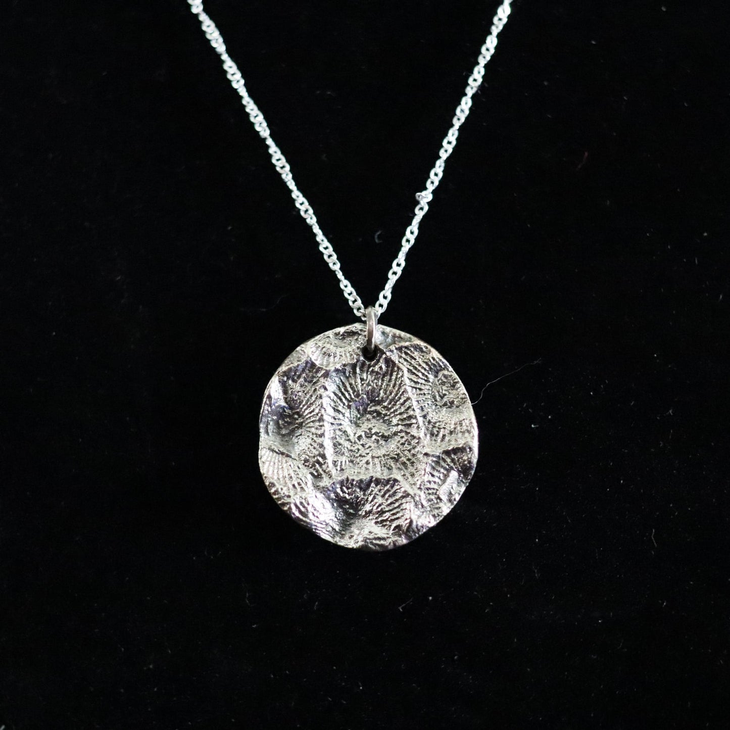 Fine Silver Hexagonaria Fossil Pendant: Petoskey Stone, Michigan Made