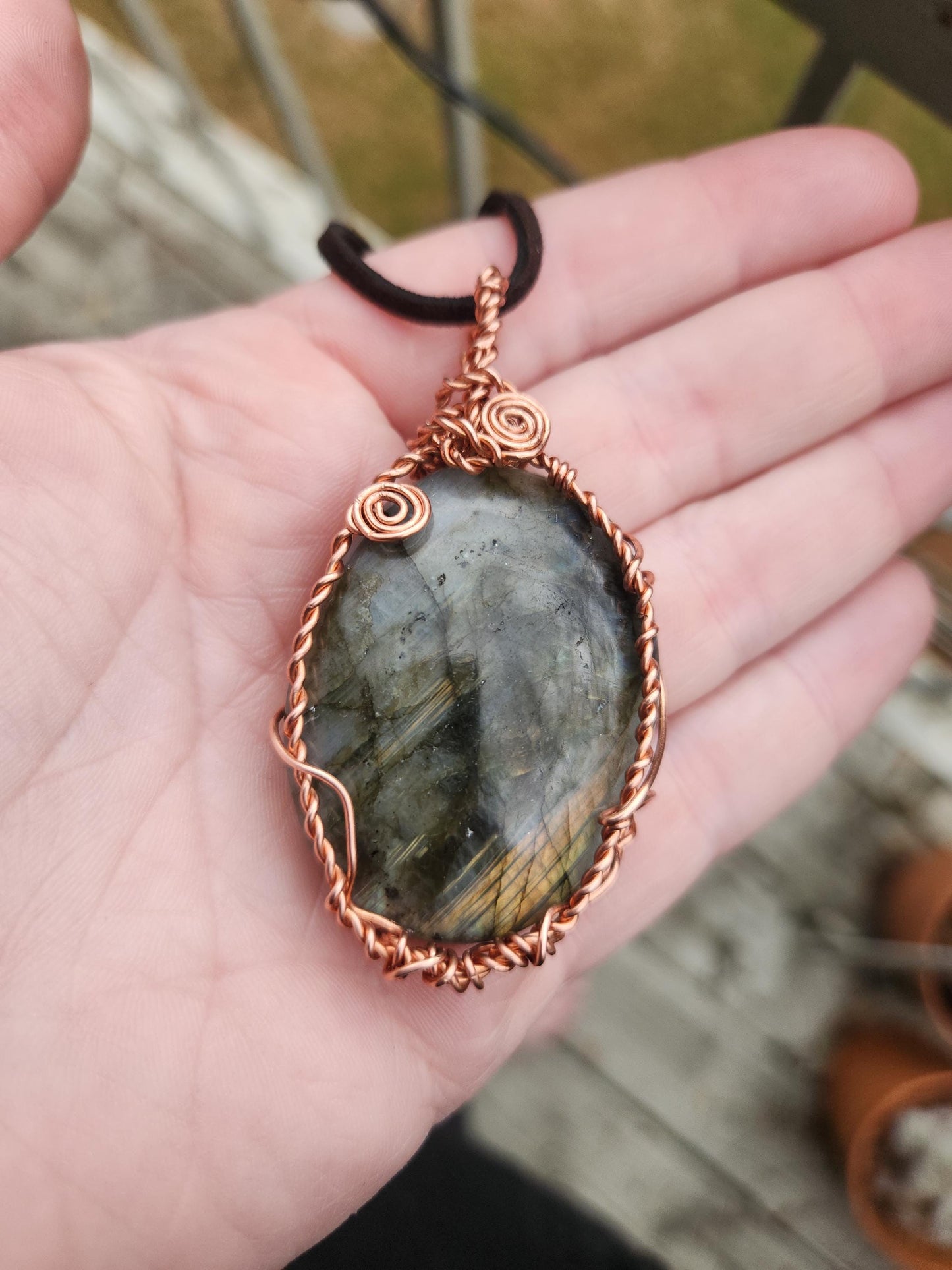 Handcrafted Labradorite Copper Wire Wrapped Pendant – Intuition, Transformation & Protection Crystal Necklace