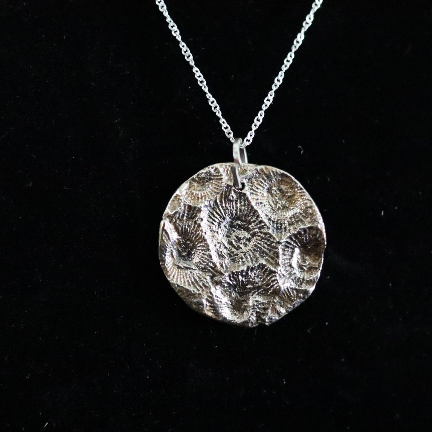 Fine Silver Hexagonaria Fossil Pendant: Petoskey Stone, Michigan Made