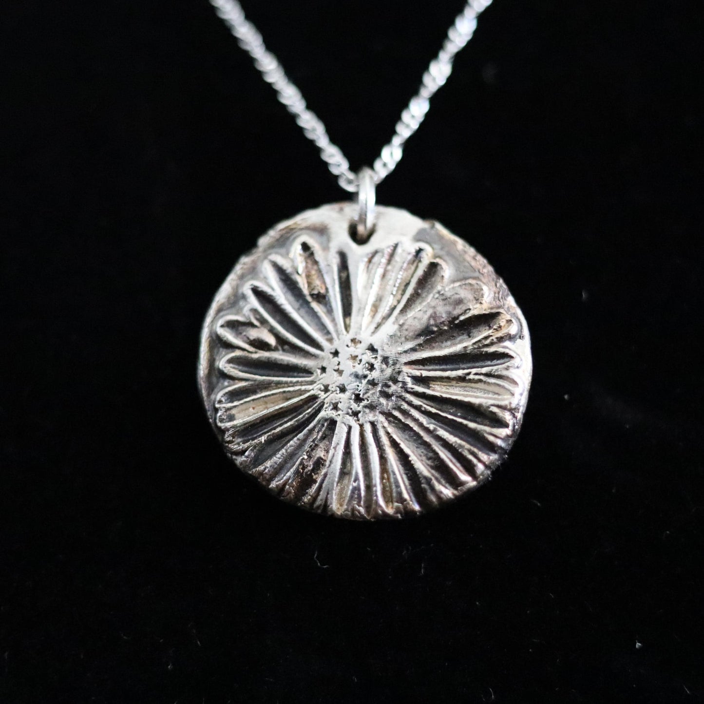 Fine Silver Floral Pendant .999 with copper inclusions