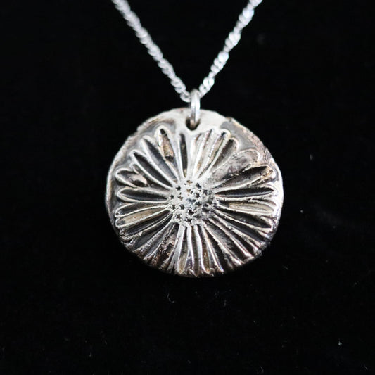 Fine Silver Floral Pendant .999 with copper inclusions