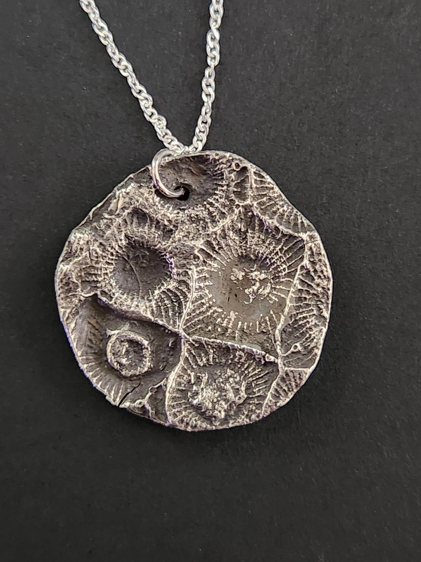 Fine Silver Hexagonaria Fossil Pendant: Petoskey Stone, Ancient Coral