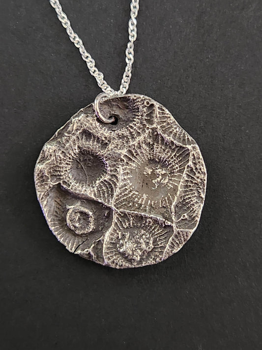 Fine Silver Hexagonaria Fossil Pendant: Petoskey Stone, Ancient Coral