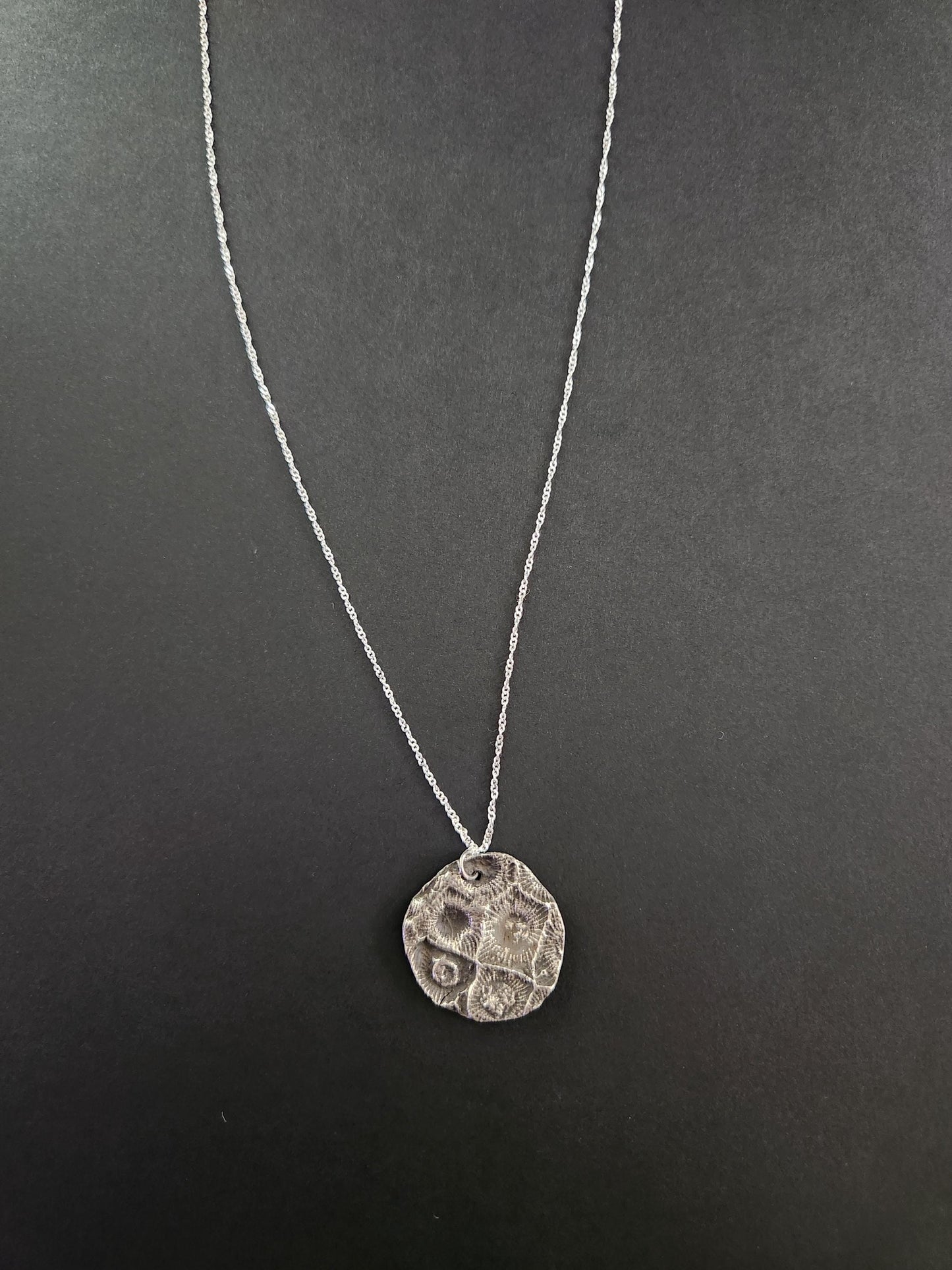 Fine Silver Hexagonaria Fossil Pendant: Petoskey Stone, Ancient Coral