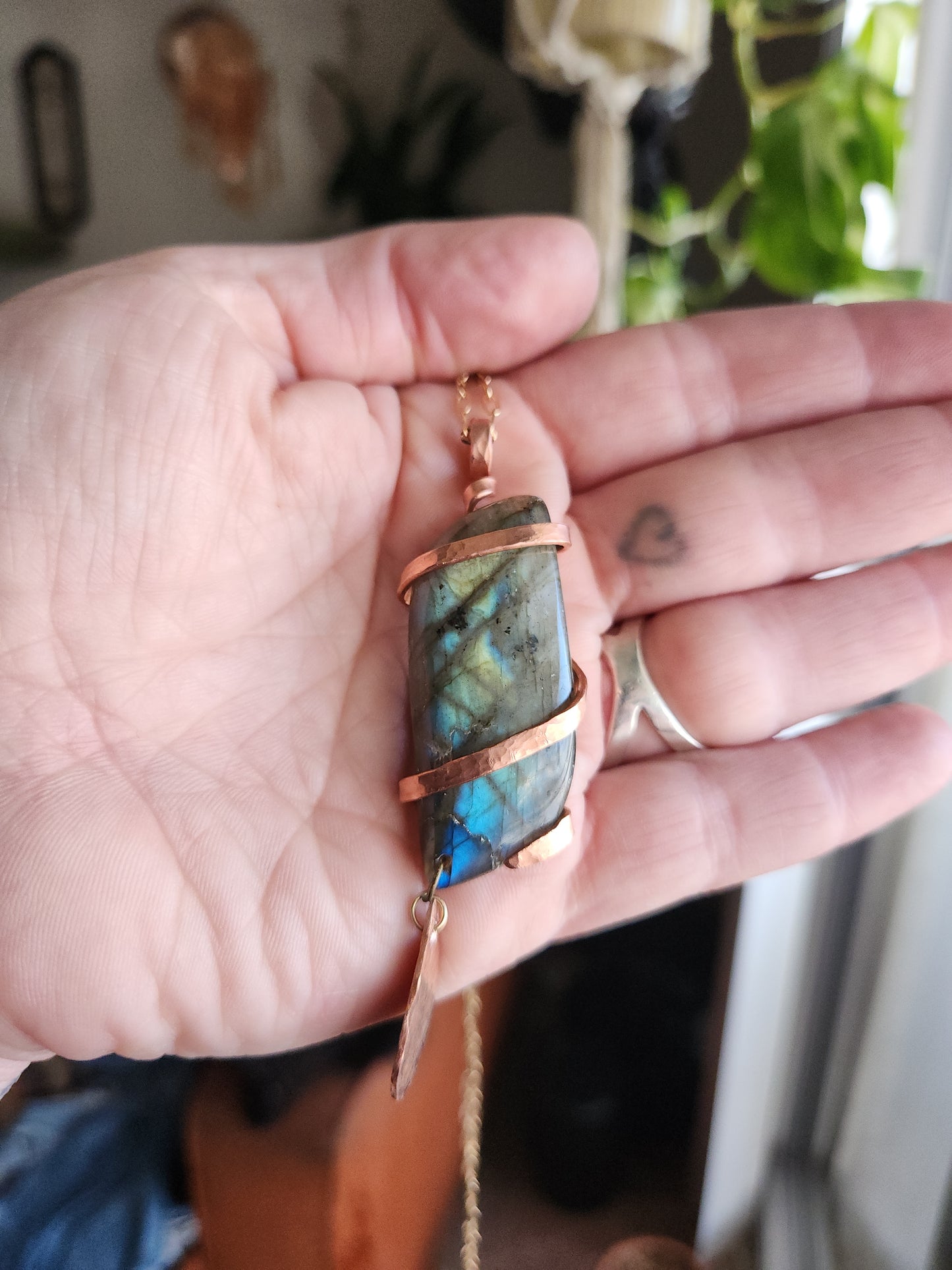 Labradorite Pendant • High Blue & Green Flash • Copper Wrapped Statement Necklace • Handmade Gift