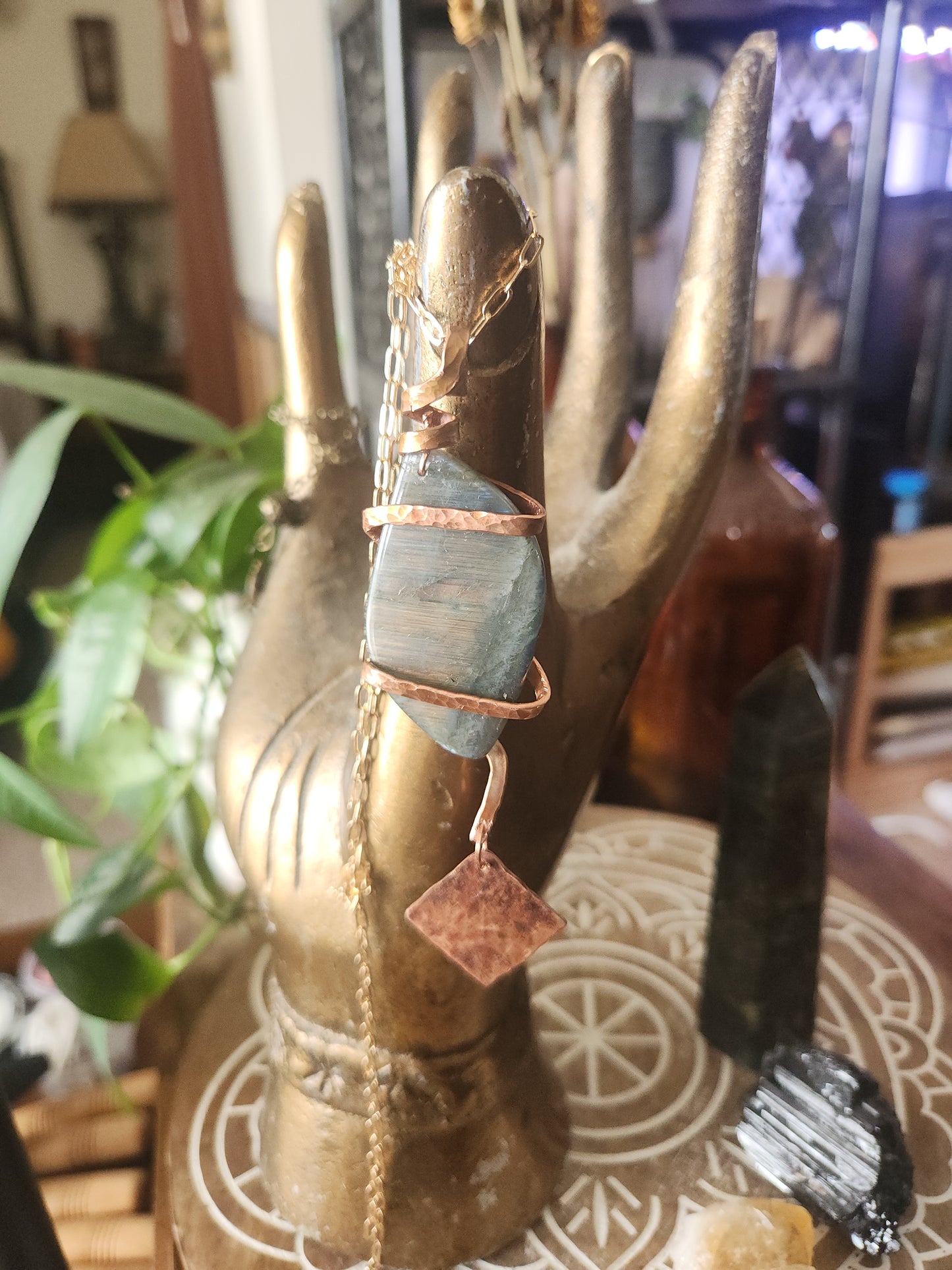 Labradorite Pendant • High Blue & Green Flash • Copper Wrapped Statement Necklace • Handmade Gift