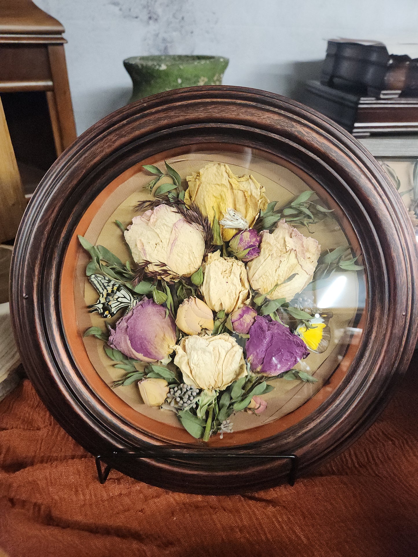 Dried Floral Shadow Box • Upcycled Antique Clock • Preserved Flowers • Preserved insects • Handmade Botanical Wall Art • Rustic Home Decor • Gift for any occasion