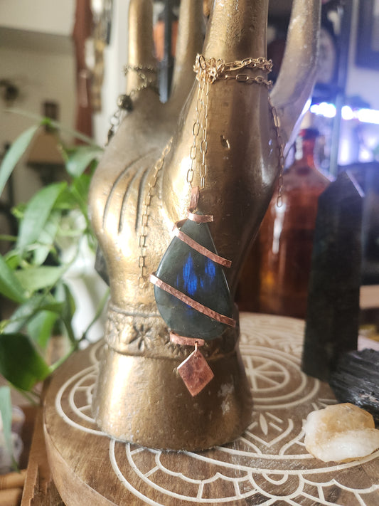 Labradorite Pendant • High Blue Flash • Copper Wrapped Statement Necklace • Handmade Gift